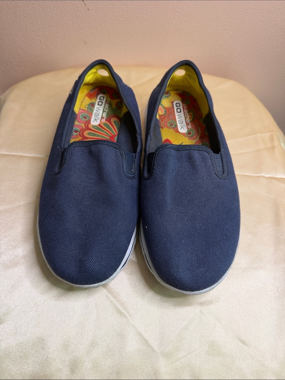 Skechers Kids Slip-On Sneakers in Navy with Yellow Liner